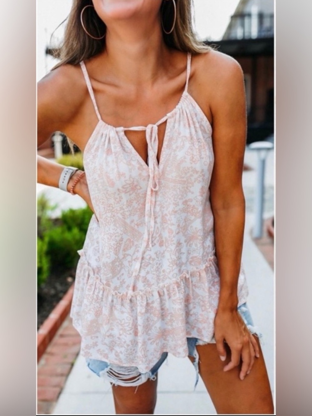 🌸LAST1️⃣ New USA MADE White Peach Floral Paisley Women’s Halter Summer Top